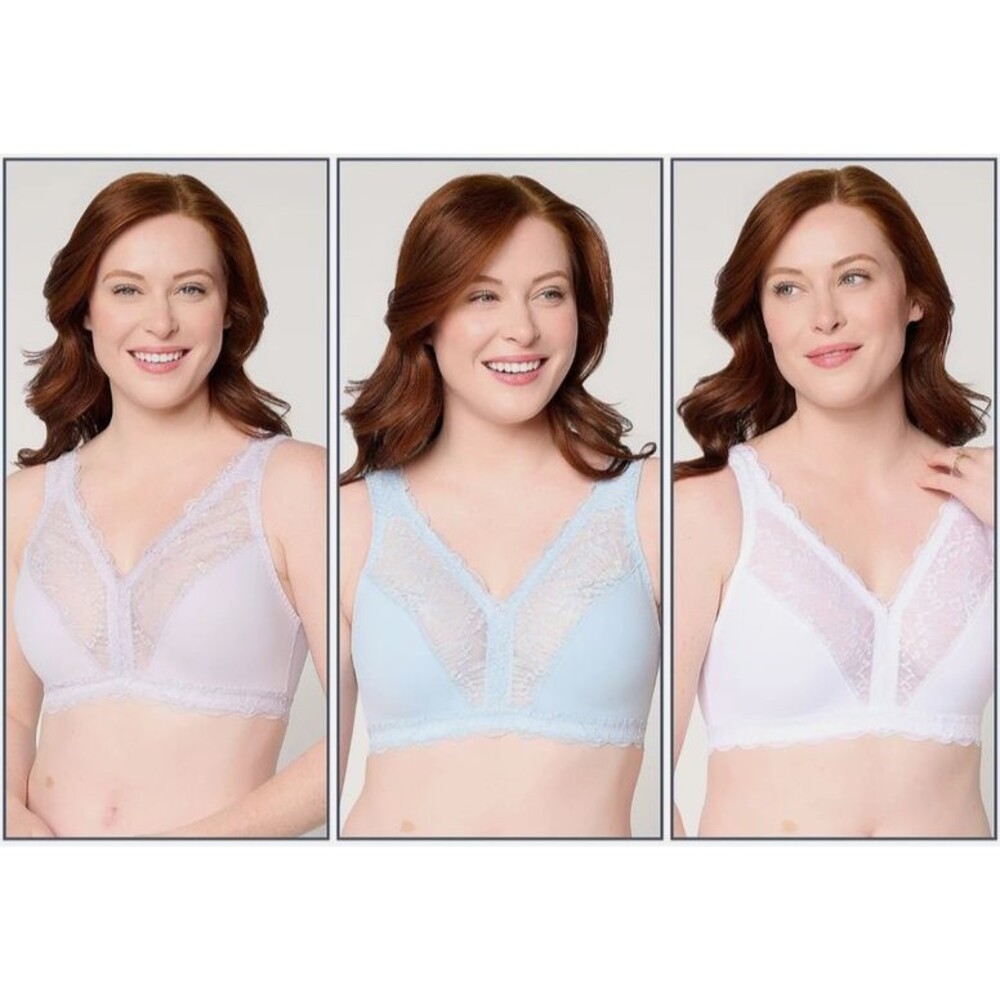 NEW Breezies Soft Support Lace Wirefree Unlined Bra Set 3 Pastel Fashion 2X NWT